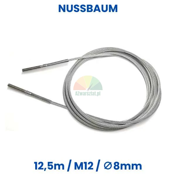 Náhradní ocelové lano pro zvedák Nussbaum, délka 12,5 m, závit M12, průměr 8 mm