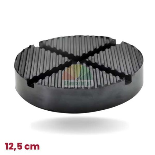 Gumová podložka pod zvedák o průměru 12,5 cm s protiskluzovým povrchem a křížovou drážkou.