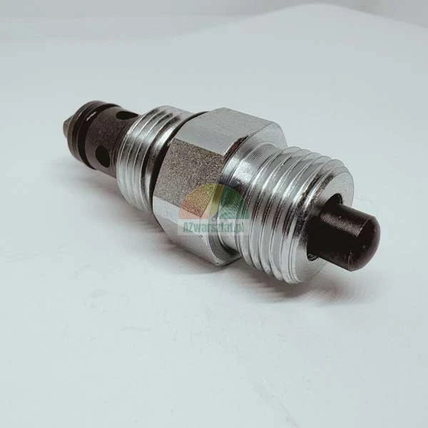 Hydraulický patronový ventil s ocelovým tělem a černým kolíkem.