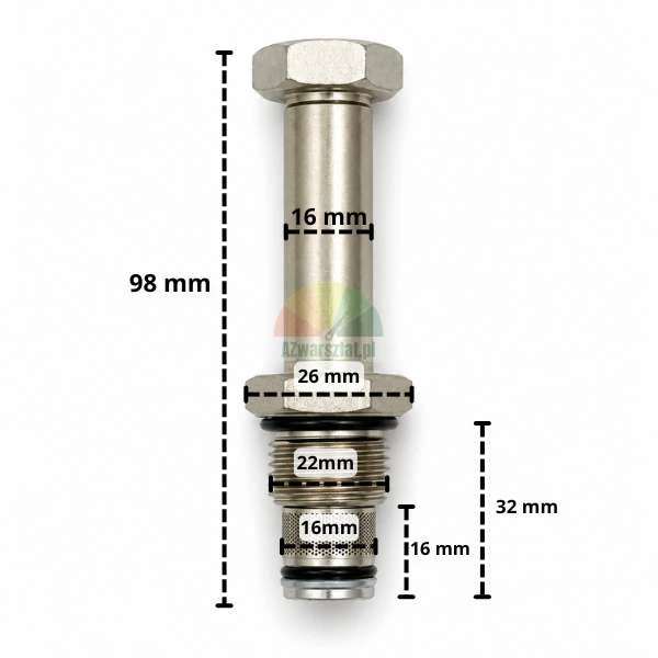 Spouštěcí ventil pro cívku 16mm G22mm s rozměry