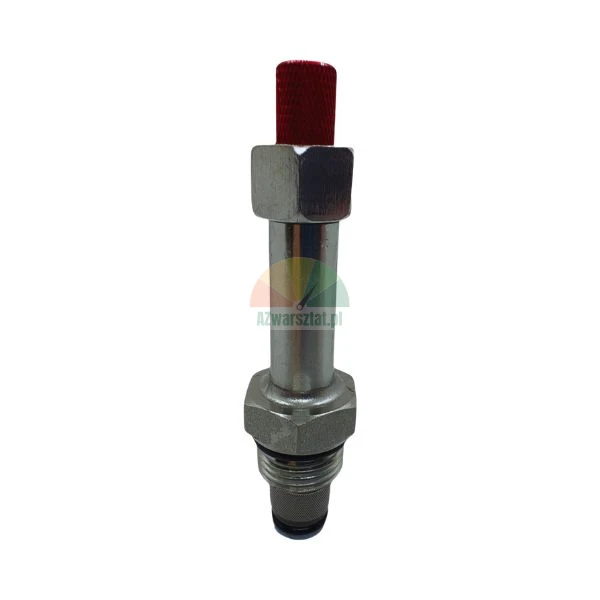 Hydraulický regulační ventil s červenou krytkou na bílém pozadí