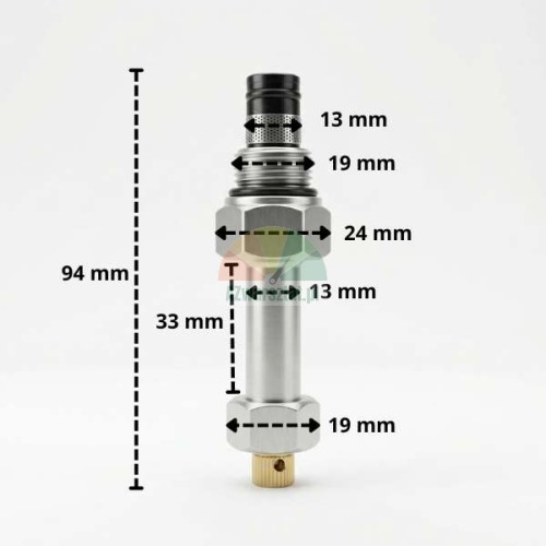 Spouštěcí ventil TYP B se závitem 19mm a technickými rozměry
