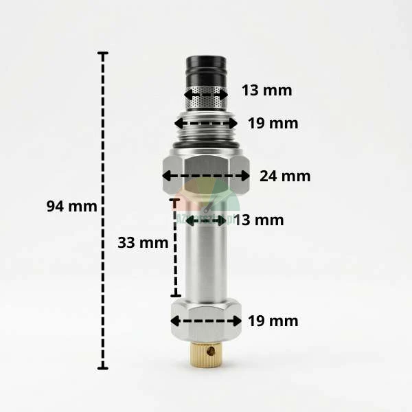 Spouštěcí ventil TYP B se závitem 19mm a technickými rozměry