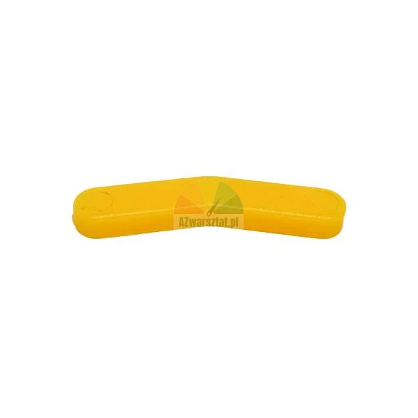 Žlutý úhlový spojovací prvek z plastu na bílém pozadí.