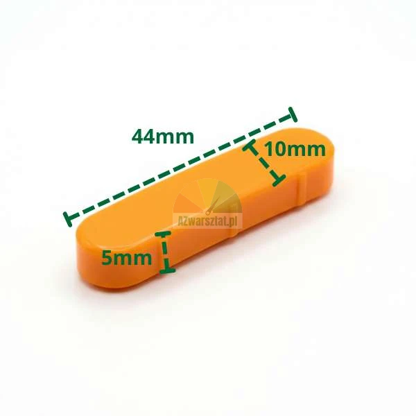 Oranžová plastová krytka montážní patky s rozměry 44 mm a 10 mm