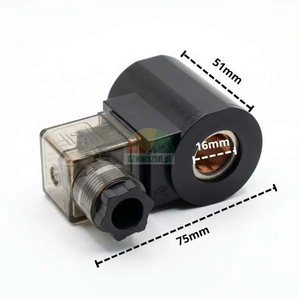 Elektromagnetická cívka 16mm 24V DC s konektorem a rozměry