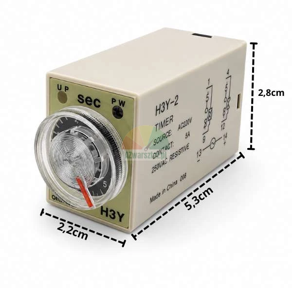Casove rele AC 220V 5s 8 pin H3Y-2 s rozmery