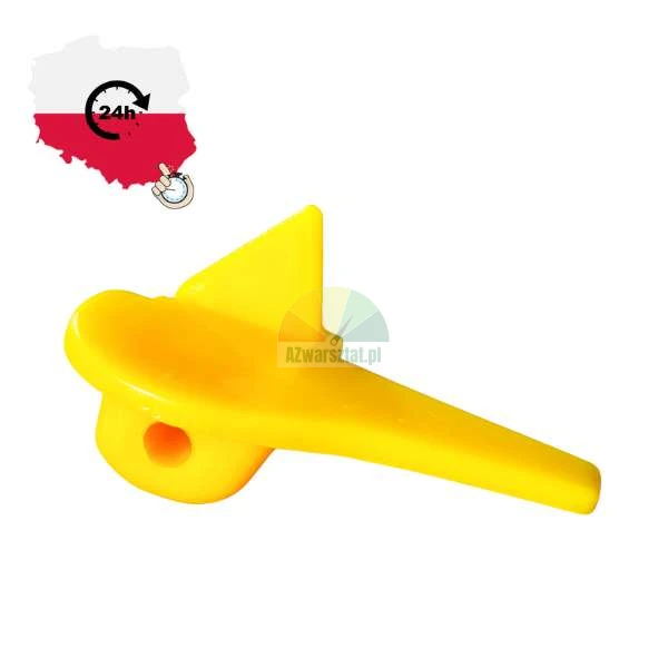 Žlutý plastový prvek spouště pro stříkací pistoli na bílém pozadí
