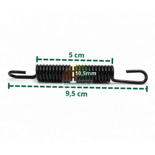 Černá tažná pružina o délce 9.5 cm a průměru 1.5 cm