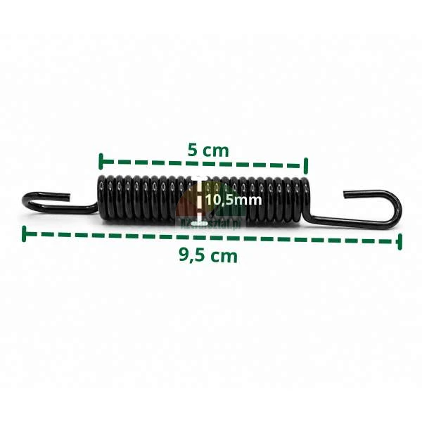 Černá tažná pružina o délce 9.5 cm a průměru 1.5 cm
