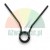 Černá kovová torzní pružina se dvěma rameny izolovaná na bílém pozadí
