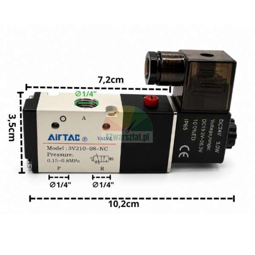 Elektromagneticky pneumaticky ventil AirTAC s rozmery