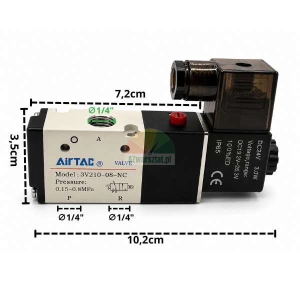 Elektromagneticky pneumaticky ventil AirTAC s rozmery