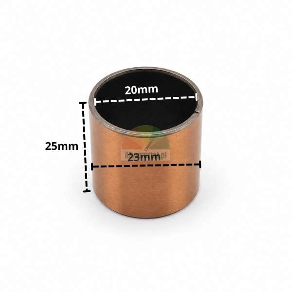 Medeno-ocelove kluzne pouzdro o rozmerech 20x23x25 mm.
