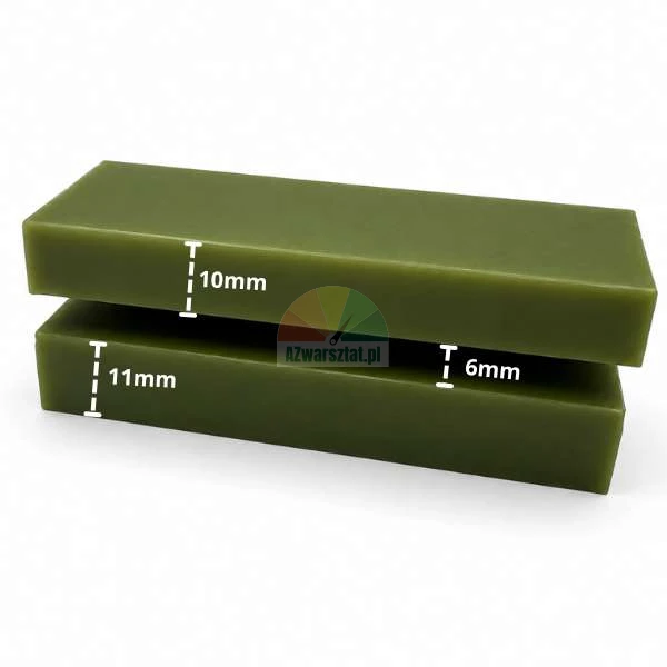 Dva zelené obdélníkové bloky na sobě s vyznačenými rozměry: 10 mm, 11 mm a 6 mm.