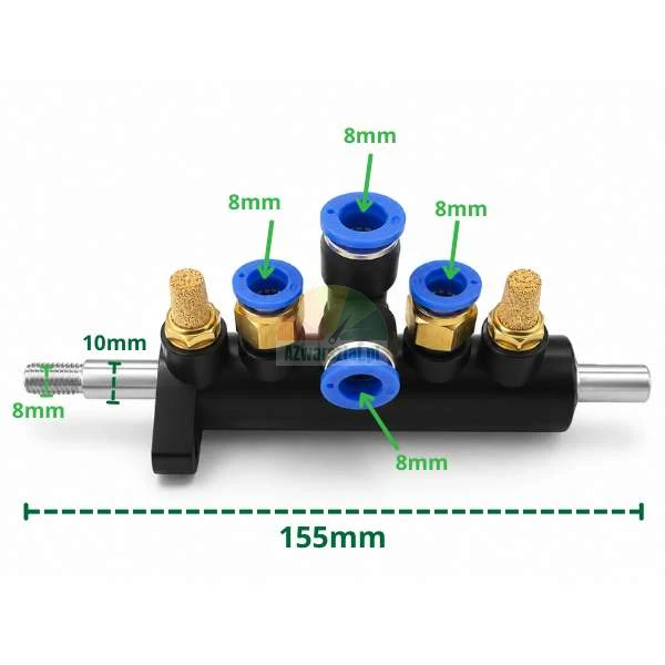 Rozdělovač vzduchu pro pedál 4x8mm s rozměry