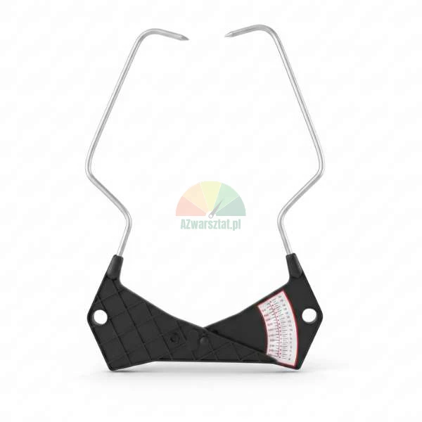Obkročné měřidlo šířky ráfků pro nákladní automobily s kovovými rameny a černou stupnicí.