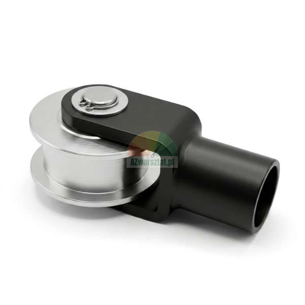 Stříbrná řetězová kladka pro dvousloupový zvedák s černým držákem 36mm na bílém pozadí