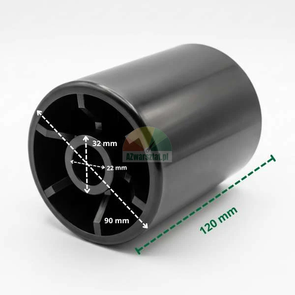 Siroky cerny pritlacny valek o delce 120 mm a prumeru 90 mm.