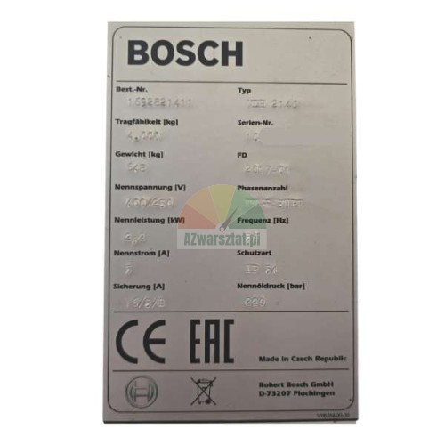 Technický výrobní štítek zvedáku Bosch VLH 2140.