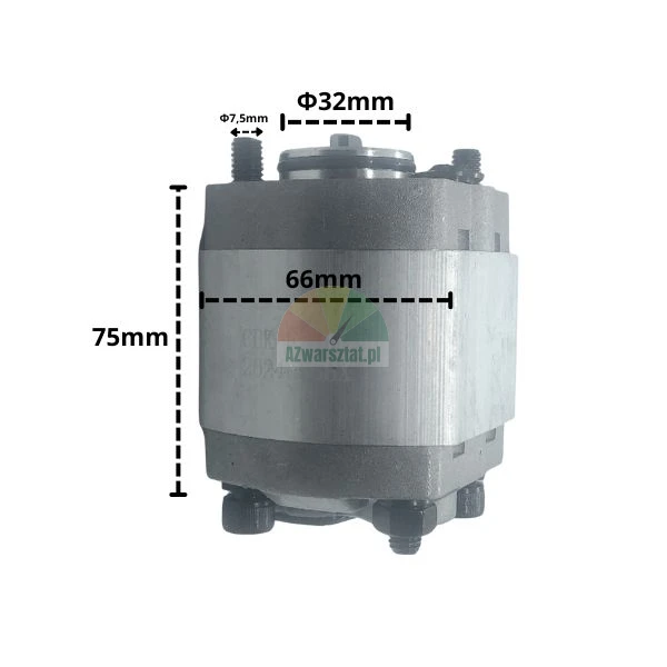 Zubové čerpadlo 2.1 s montážními rozměry: výška 75mm, šířka 66mm a průměr příruby 32mm.