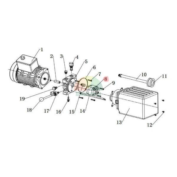 Rozlozene technicke schema sestavy hydraulickeho agregatu s oznacenim cisla 8 u zuboveho cerpadla.