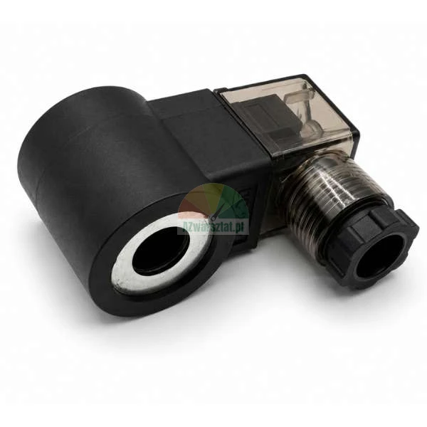 Cívka elektromagnetického ventilu DC 24V s DIN konektorem na bílém pozadí