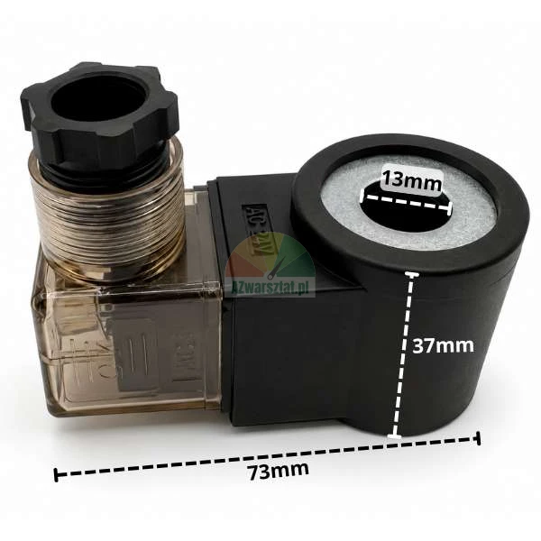 Cívka elektromagnetického ventilu AC 24V s vnitřním průměrem 13mm, výškou 37mm a délkou 73mm.