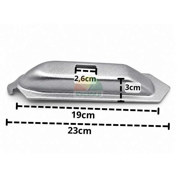 Vodící prvek pro čelist zouvačky pneumatik Typ A s rozměry 23cm, 19cm, 3cm a 2,6cm