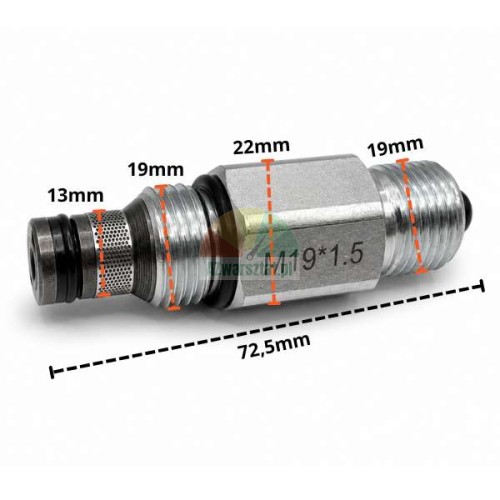 Hydraulický spouštěcí ventil se závitem M19x1.5 a technickými rozměry