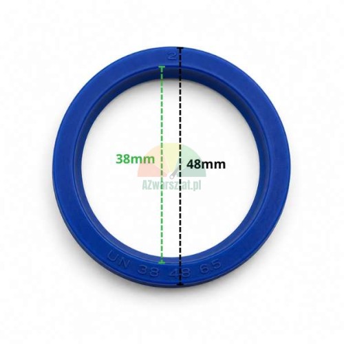 Modré těsnění hydraulického válce UN 38x48x6.5 s rozměry 38 mm a 48 mm.