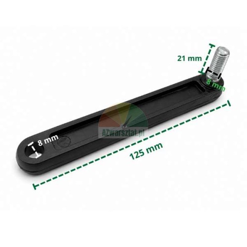 Cerna spojka pedaloveho mechanismu o delce 125 mm s rozmery zavitu a otvoru.
