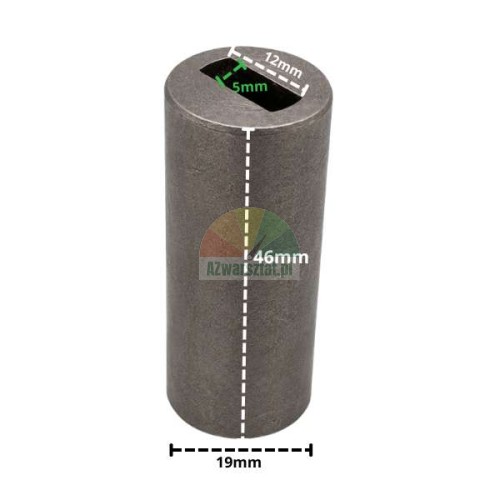 Kovový adaptér motoru spojka 12mm o délce 46mm, průměru 19mm a s otvorem 12x5mm.