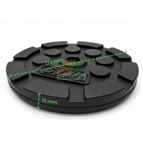 Kulatá gumová podložka pro zvedák STDA o průměru 120 mm a tloušťce 12 mm.
